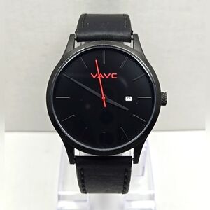 VAVC JS8260 Quartz Watch Black Dial Leather Strap Analog Date New Battery Gift